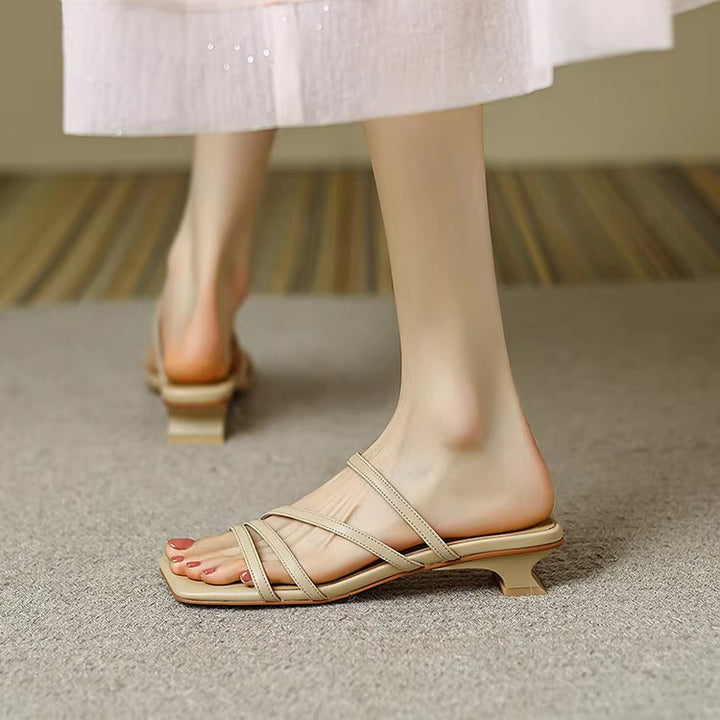 Dame Strappy Open-Toe Slide Sandaler med blokhæl Stilla