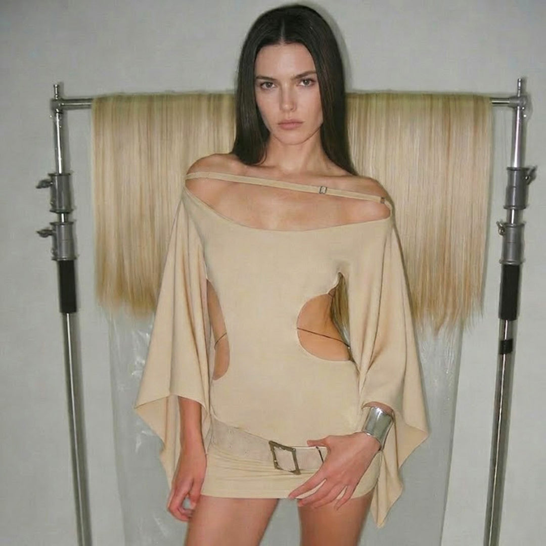Dame elegant oversized kjole med gennemsigtige udsparinger og moderne design Skovae
