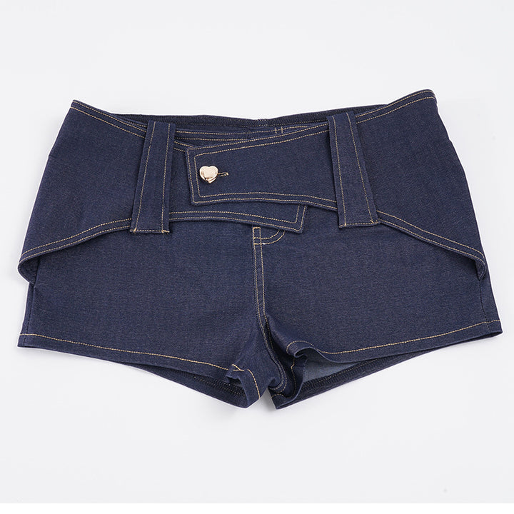 Damer Denim shorts med høj talje og moderigtige accenter Skovae