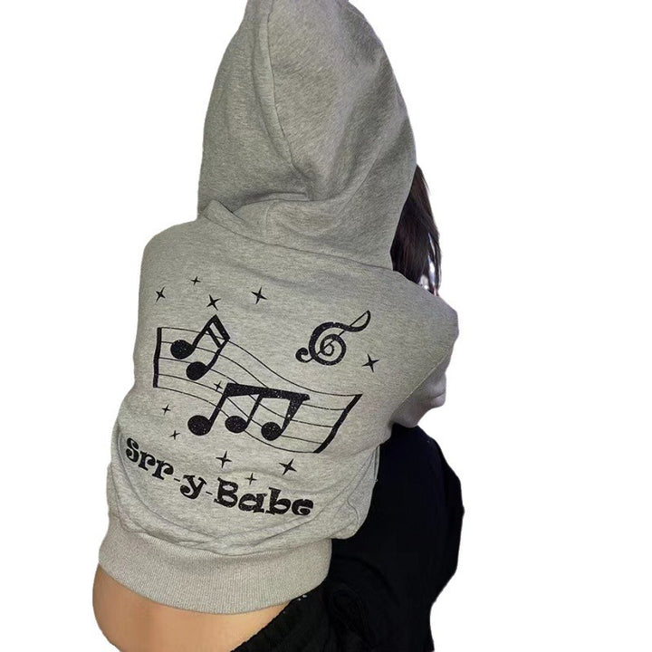 Dame Cropped Hoodie med Musisk Motiv Stilla