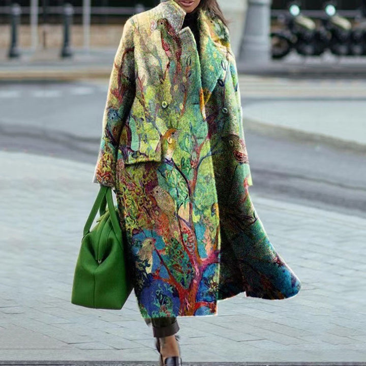 Dame Elegant Overcoat med kunstnerisk Naturmønster Stilla