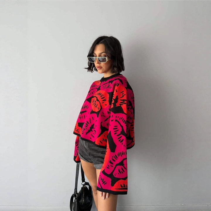 Damer fashionabel sweater med farverigt printdesign Stilla
