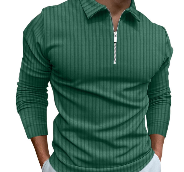 Herrer Langærmet Polo-Shirt med moderne Ståkrave og Lynlås Stilla