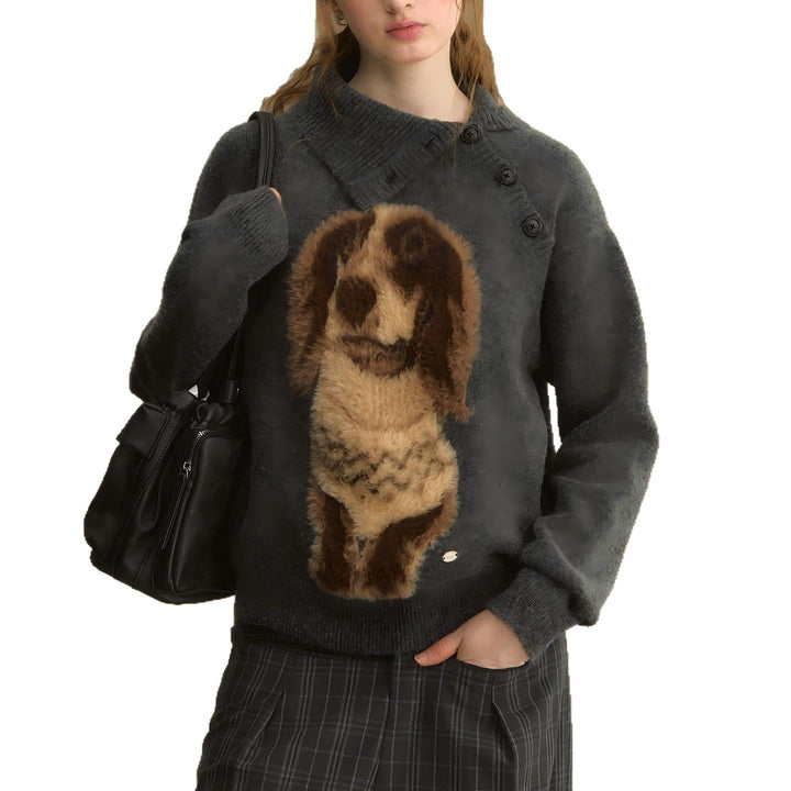 Kvindernes hyggelige rund hals sweater med dyremotiv Stilla