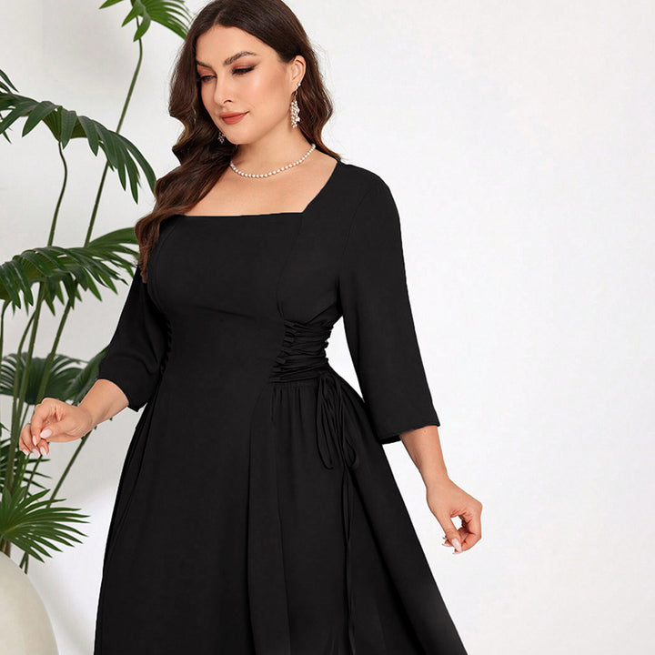 Dame elegant Midi Kjole med fashionable flæsedetaljer Stilla