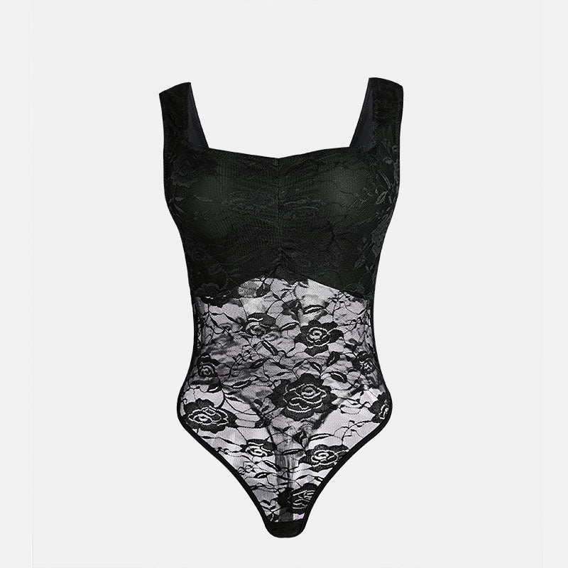 Dame spids-bodysuit med floral design og konturerende snit Stilla