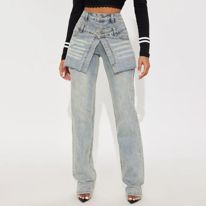 Dame Designer Jeans med Asymmetrisk Skæring Stilla
