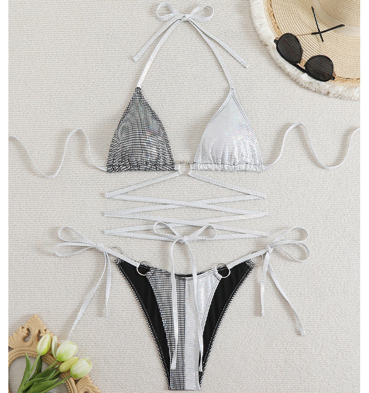 Dame Triangel-Bikini med glamorøst krystal-design og justerbare stropper Stilla