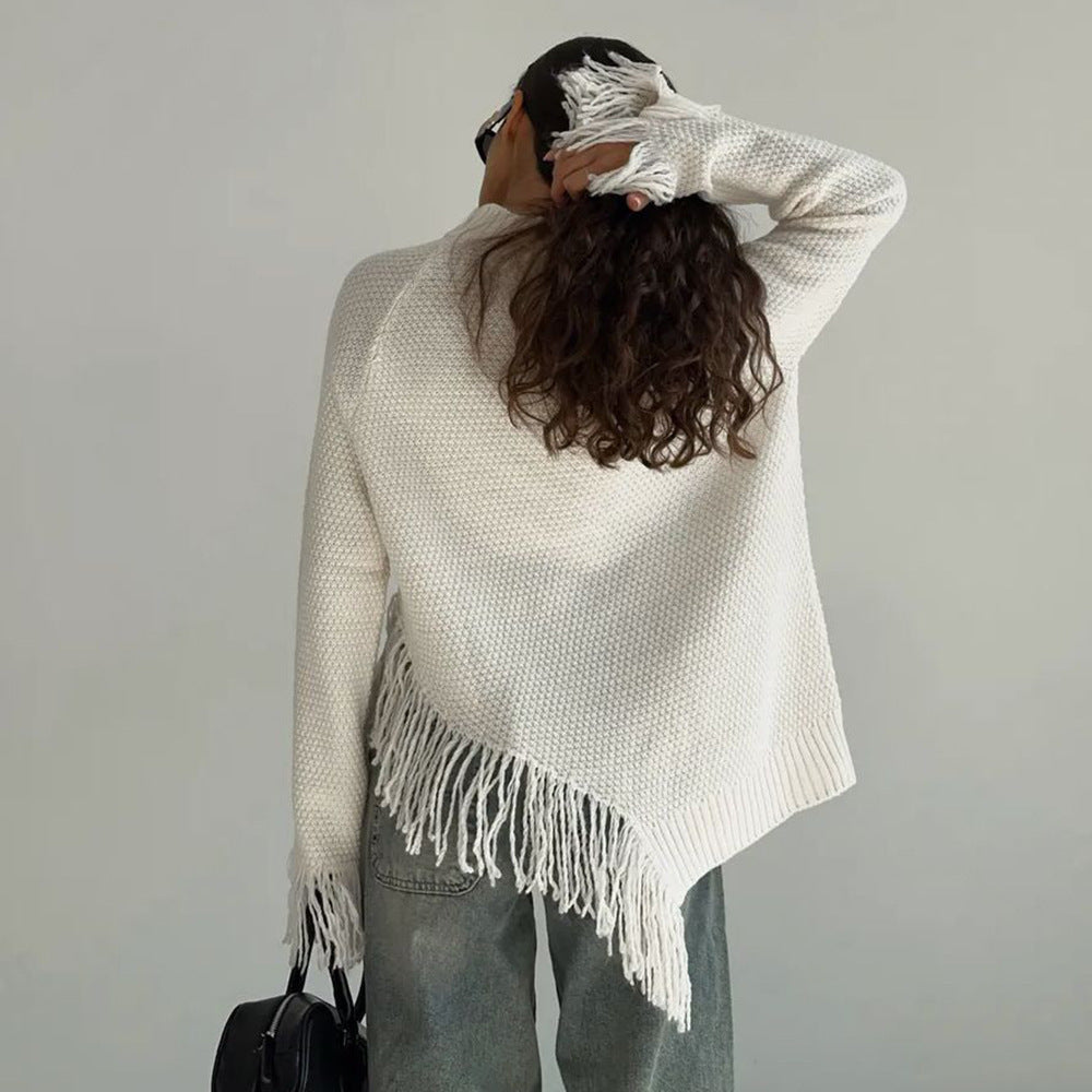 Kvinders tykkestrikkede sweater med frynser Stilla
