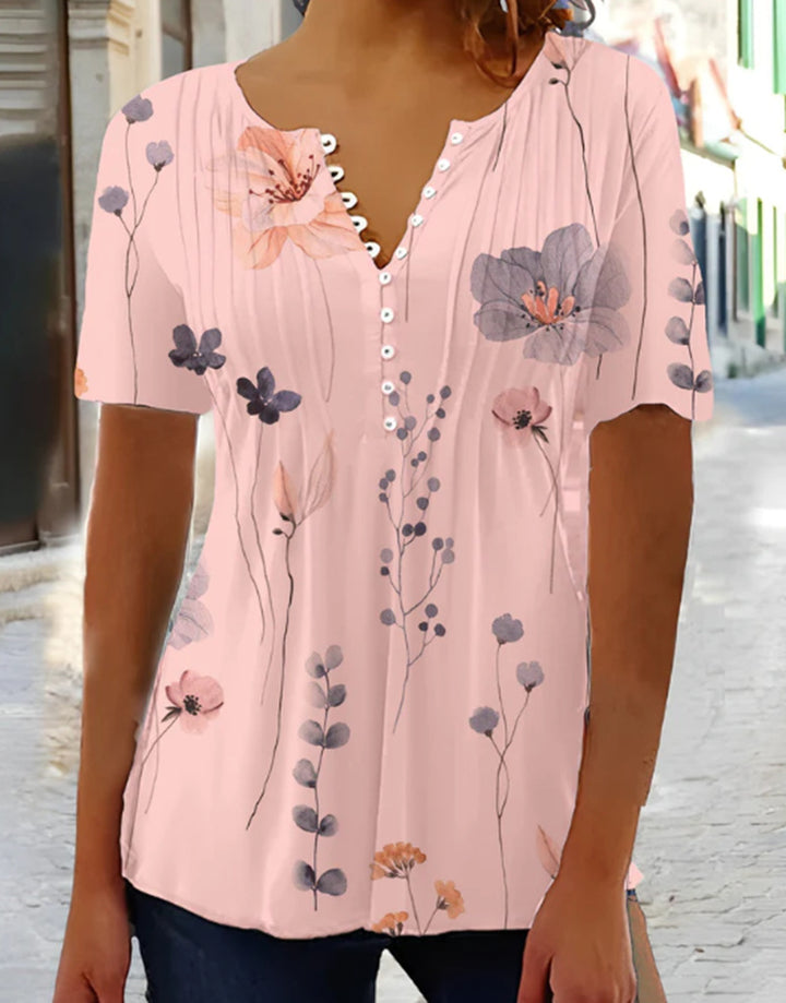 Dame kortærmet bluse med blomstret design Stilla