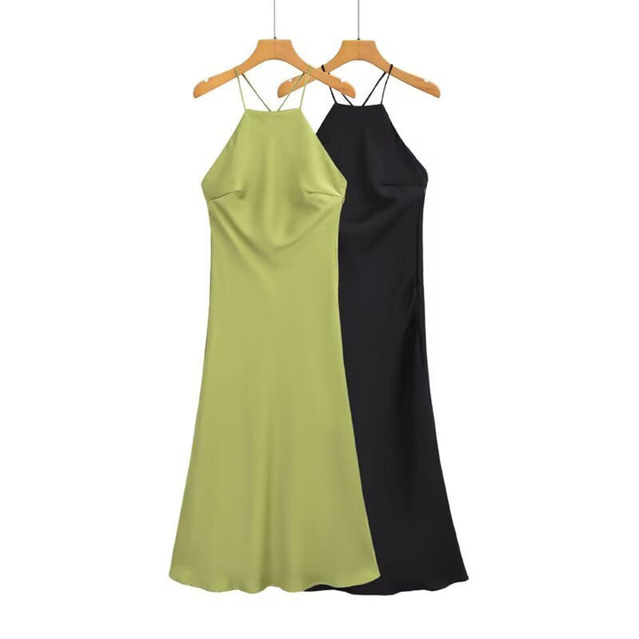 Femme Elegant Slip Maxi Kjole med justerbare Spaghettistropper Stilla