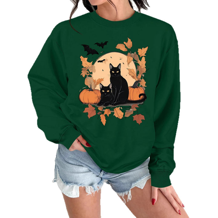 Dame sweatshirt med efterårs kat og græskar design Stilla