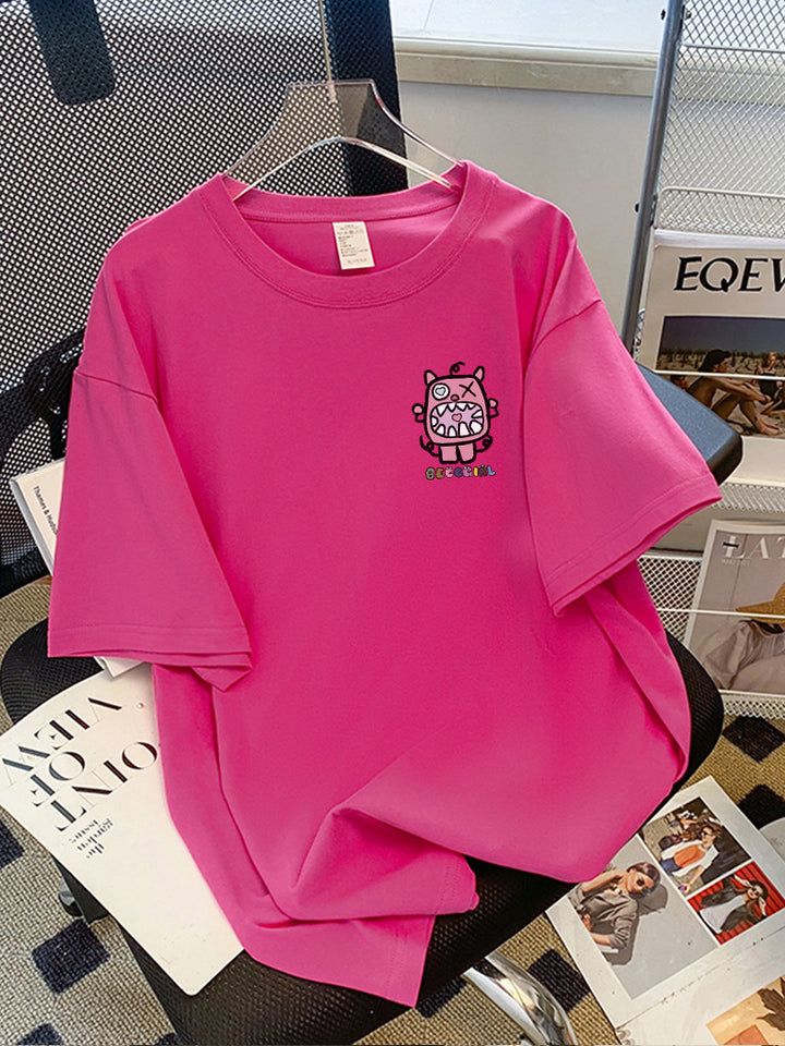 Dame T-shirt med kunstnerisk cartoon-motiv og afslappet snit Stilla