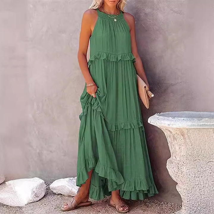 Dame sommerlig Boho-maxikjole med flæser Stilla