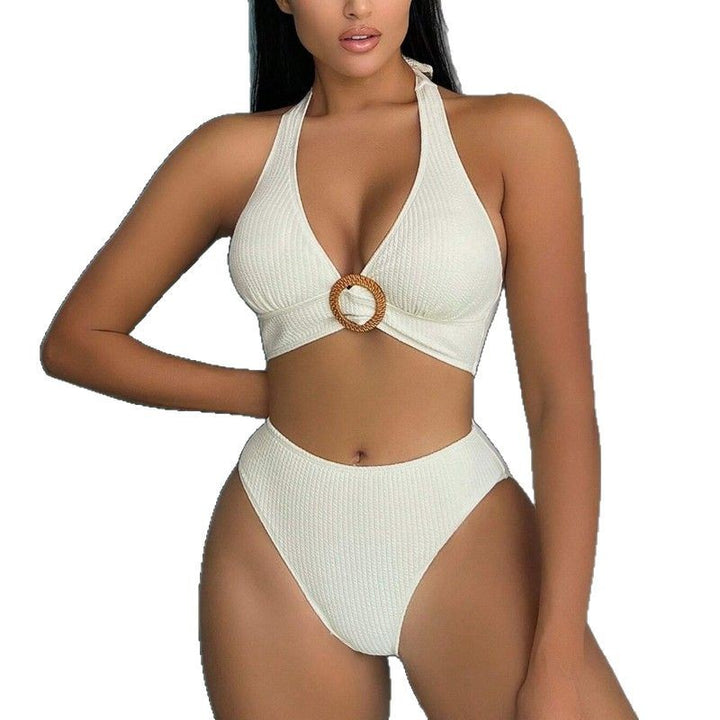 Dame Højskåret Bikini med elegant Ringdekoration og struktureret Top Stilla