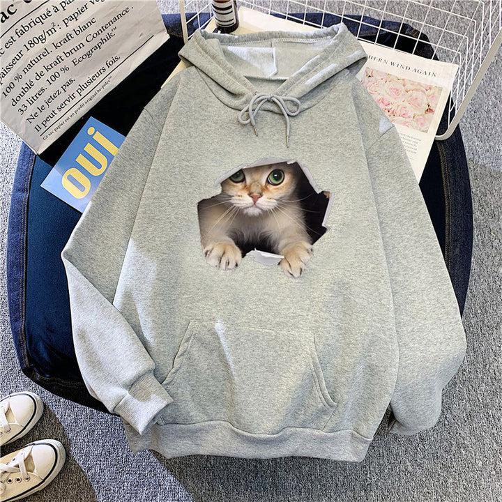 Kvinders hættetrøje med unikt kat design Skovae
