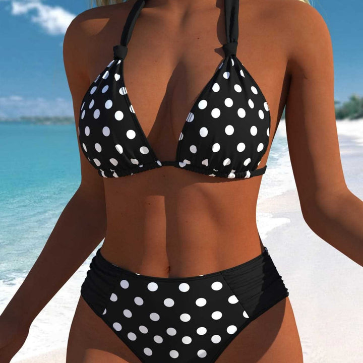 Dame Højskåret Triangel-Bikini med prikket design og justerbare stropper Skovae