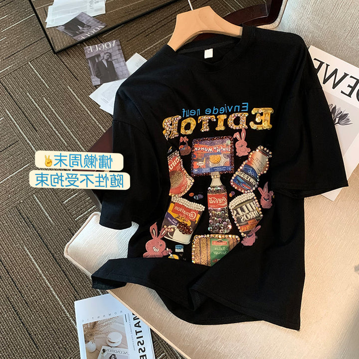 Dame T-shirt med kreativ vintage-tryk og unikt grafikdesign Stilla