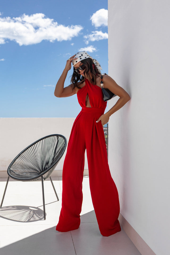 Dame Elegant Jumpsuit med dyb V-udskæring og sidelommer Stilla