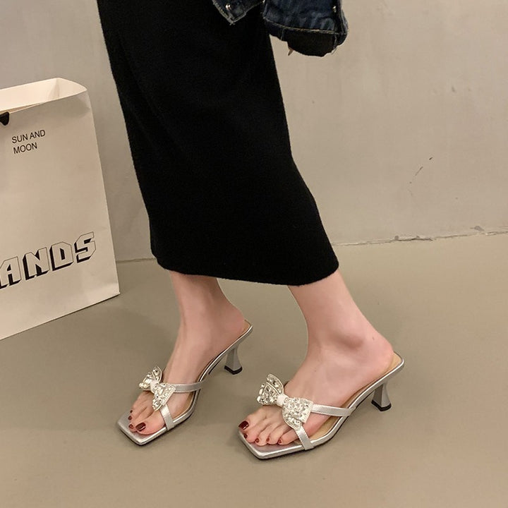 Femme Stilfulde med rhinsten prydede Slide-heel Stilla