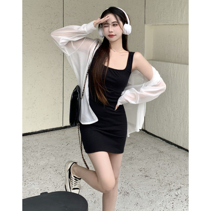 Femme Bodycon Mini Kjole med transparent overlay Stilla