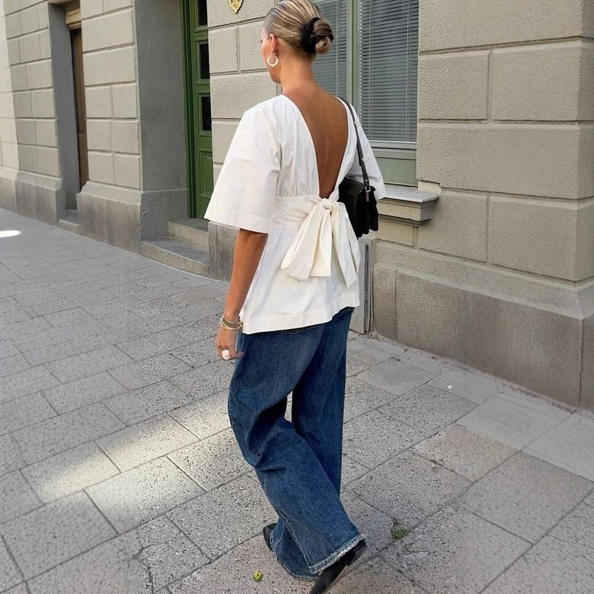 Dame modebluse med voluminøse ærmer og elastisk talje Stilla