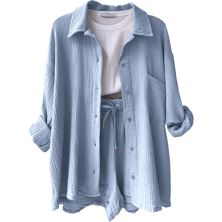 Dame afslappet overshirt med matchende shorts Stilla