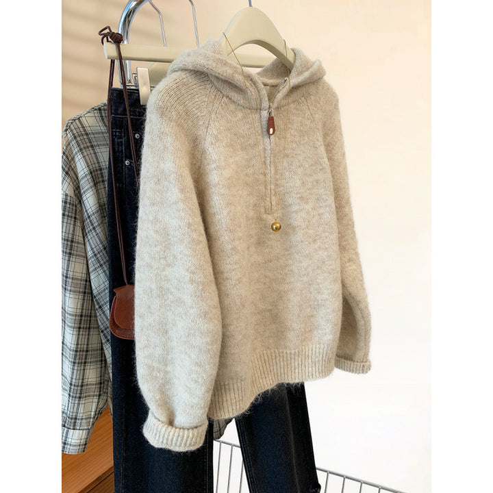 Kvinders hyggelige hoodie med halv lynlås og kengurulomme Stilla