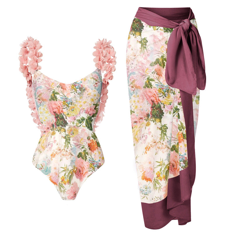 Dame badedragt med blomsterdesign og smart draperet bukser Skovae
