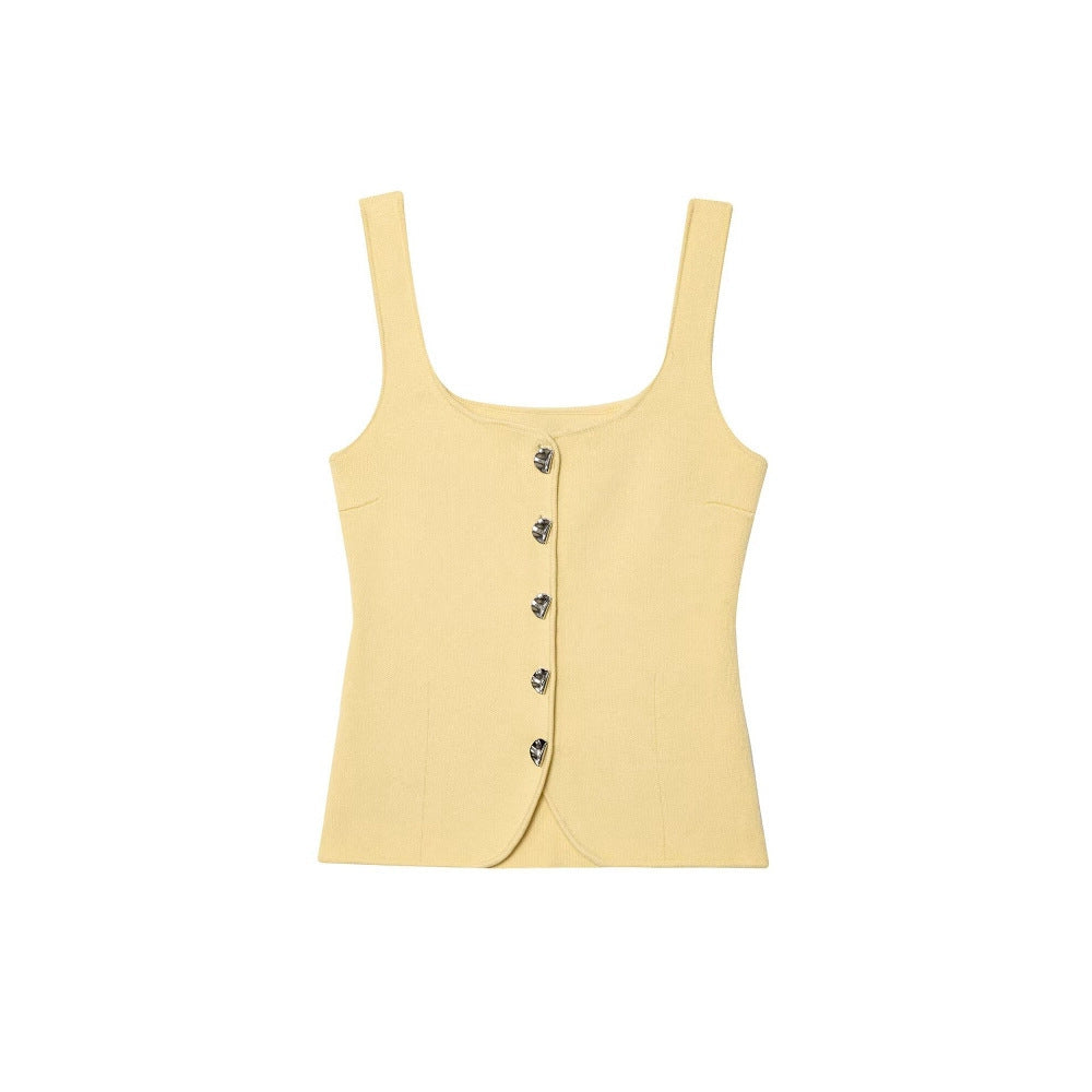 Femme Quadrat-Ausschnitt Knap-Op Tank Top Stilla