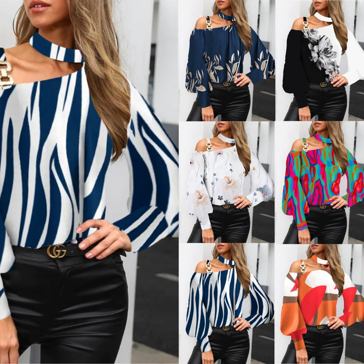 Dame Off-Shoulder Bluse med blomsterdesign og dekorative stropper Stilla