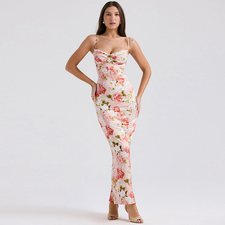 Femme Floral Satin Maxikjole med Hjerteudskæring Stilla