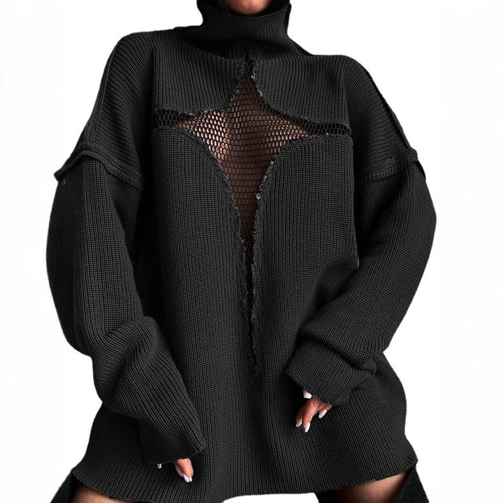 Damer Oversized Strikpullover med innovativt Nettedesign Stilla