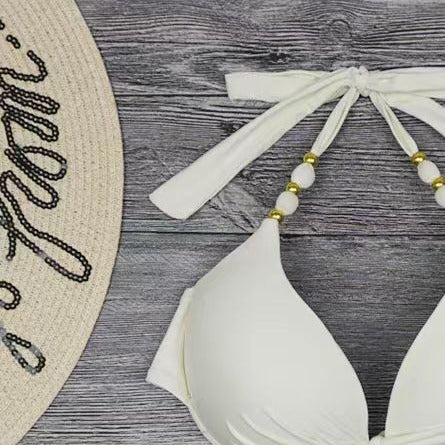 Dame triangel-bikini med detaljeret dekorerede stropper og harmonisk mønster Skovae