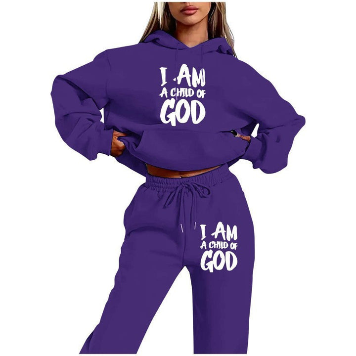 Kvinders hoodie sweatshirt med urban skrift og komfortable bukser Skovae