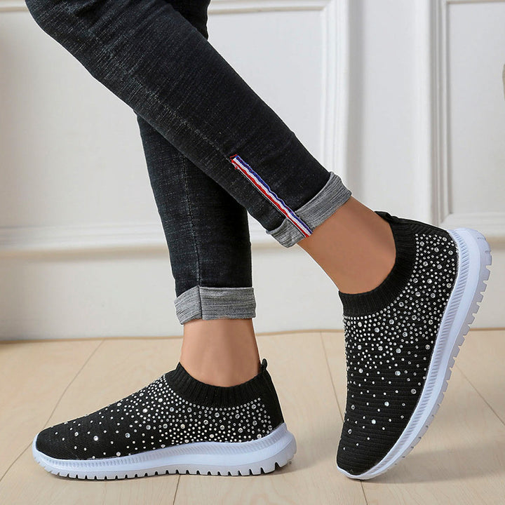 Dame Sneakers med glitrende accenter og elastisk strikket overmateriale Stilla