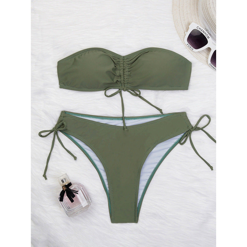 Dame Bandeau-Bikini-sæt med raffinerede snøre detaljer og høj komfort Stilla
