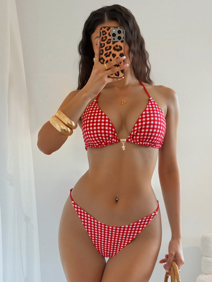 Dame triangel-bikini med raffineret blomsterapplikation Skovae