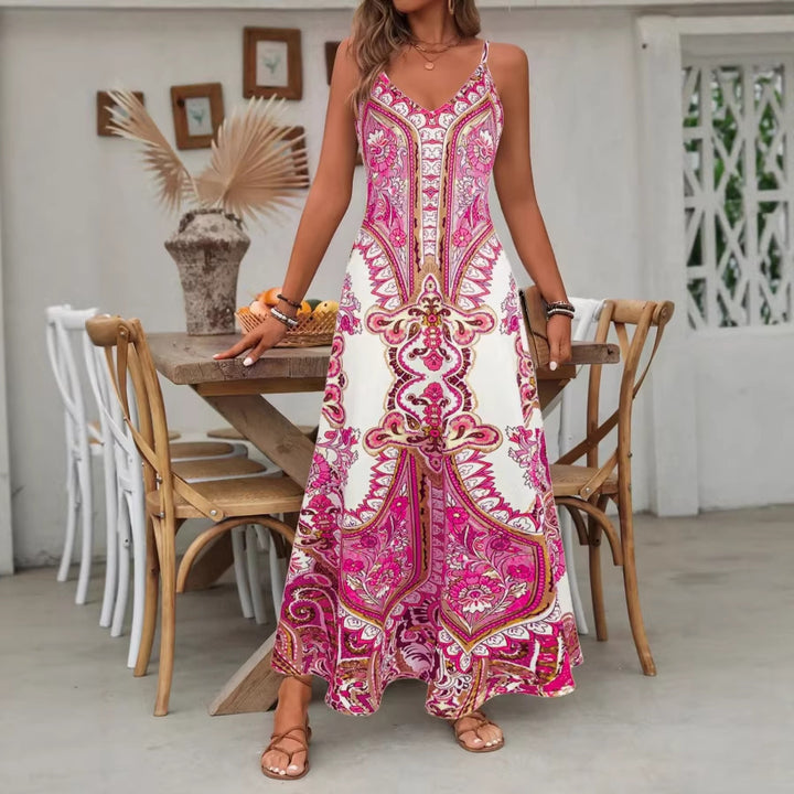 Dame maxikjole med elegant paisley mønster Skovae
