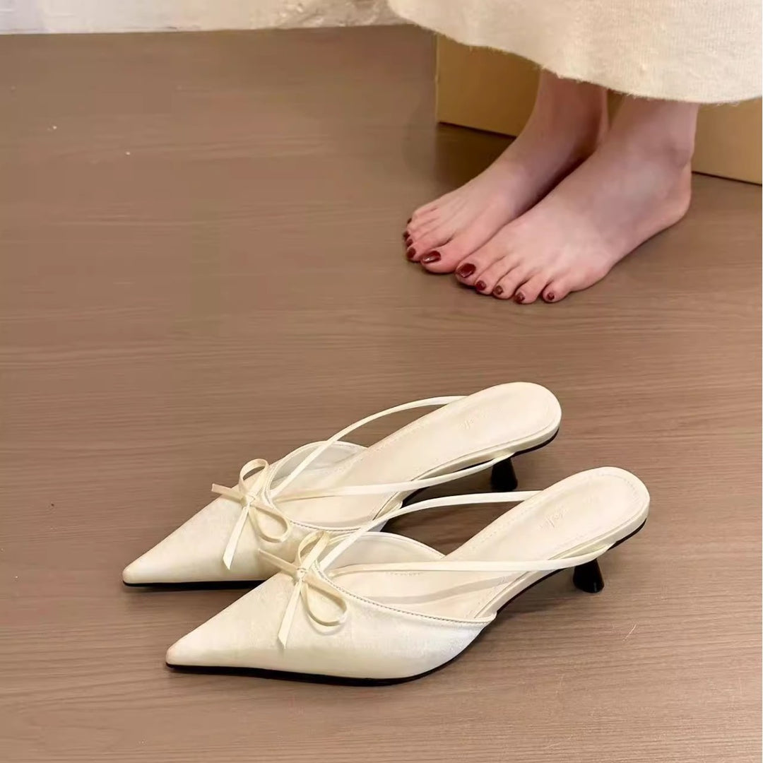 Dame Spidse Tå Slingback-Hæle med Sløjfe-Detalje Stilla
