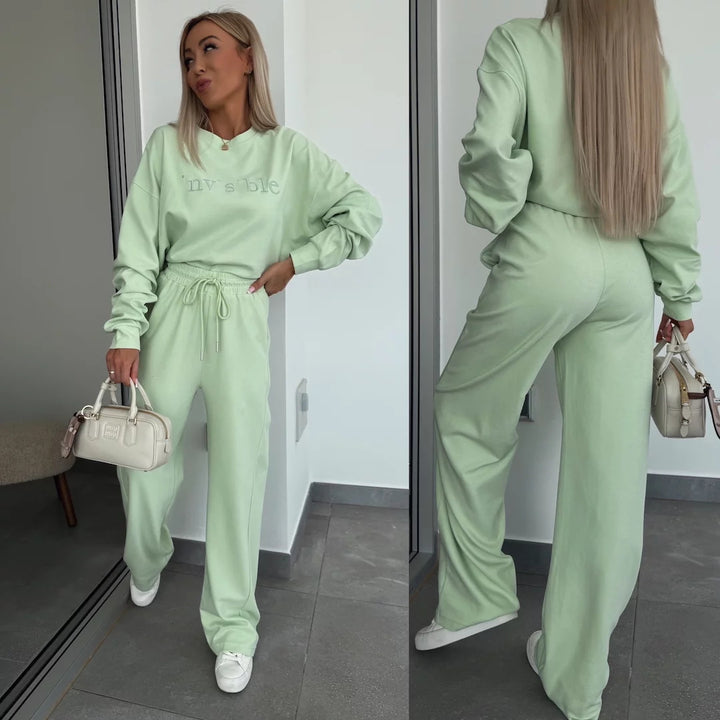Dame afslappet fritids-sæt med oversized sweatshirt og joggebukser Stilla