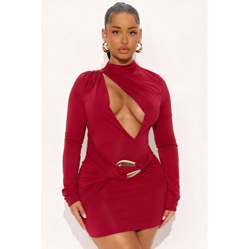 Damen Enganliegendes Minikleid mit raffiniertem Wickeldesign und tiefem Ausschnitt Skovae