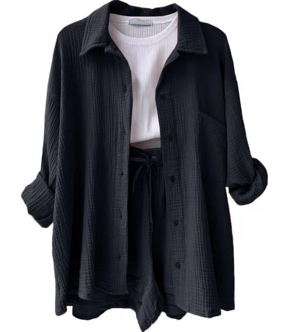 Dame afslappet overshirt med matchende shorts Stilla