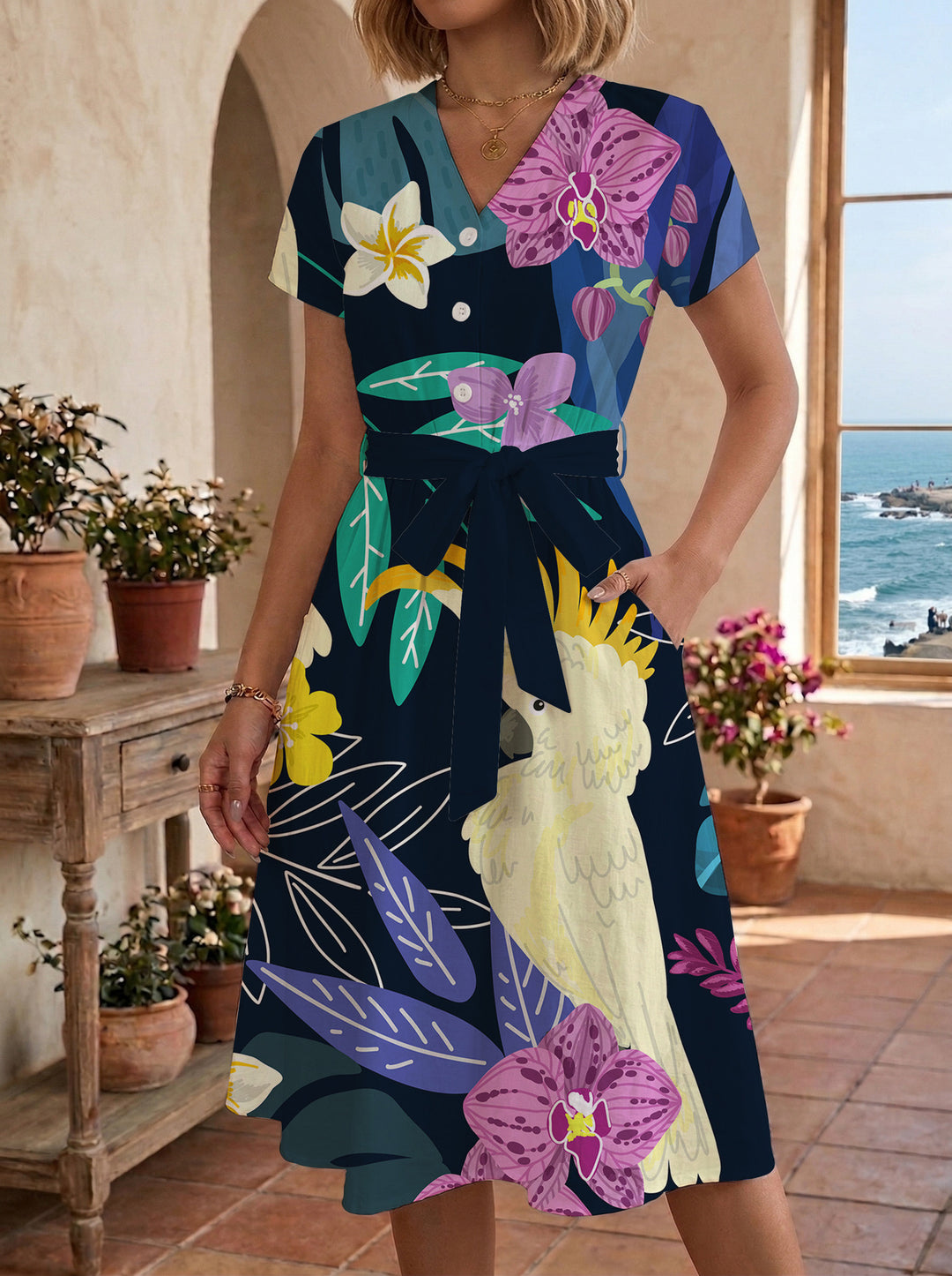 Dame Midi-kjole med blomstret design og behagelig pasform Skovae
