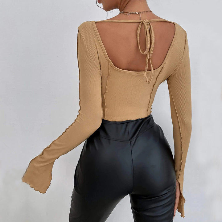 Ladies Couture Crop Top med firkantet halsudskæring og lange ærmer Stilla