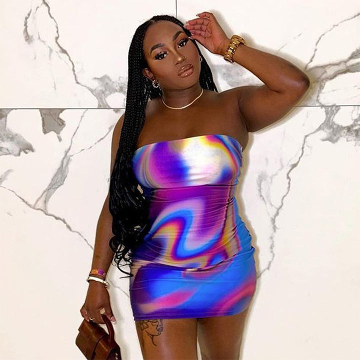 Dame Strapless Minikjole med farverig gradient og glat stof Stilla