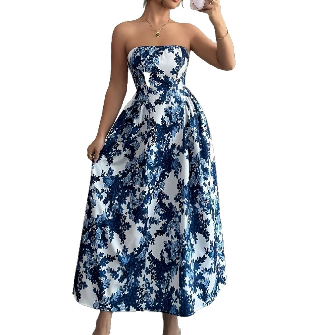 Dame Strapless Maxikjole med floral design og udstyret nederdel Stilla