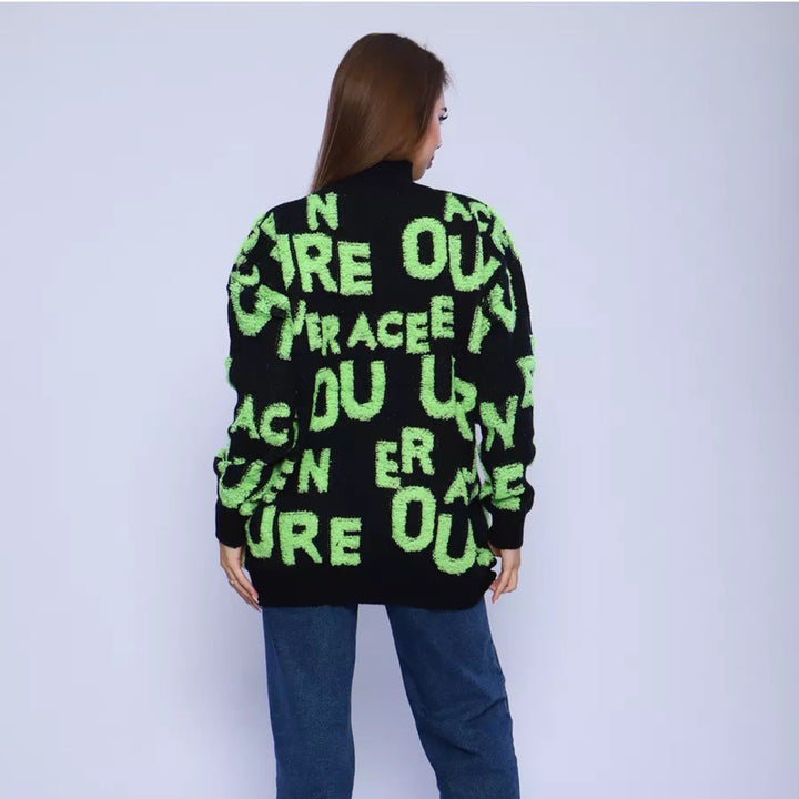 Dame Statement Strikpullover med fed skrift design Stilla