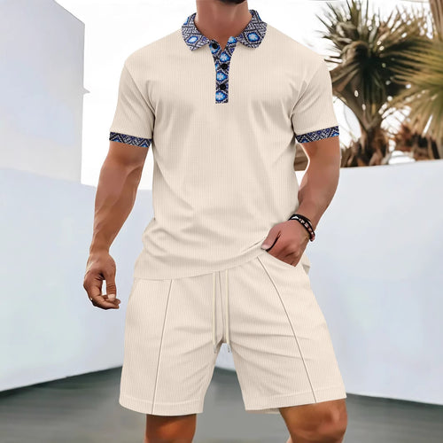 Herre afslappet Polo-T-Shirt med unik krave og shorts sæt Stilla