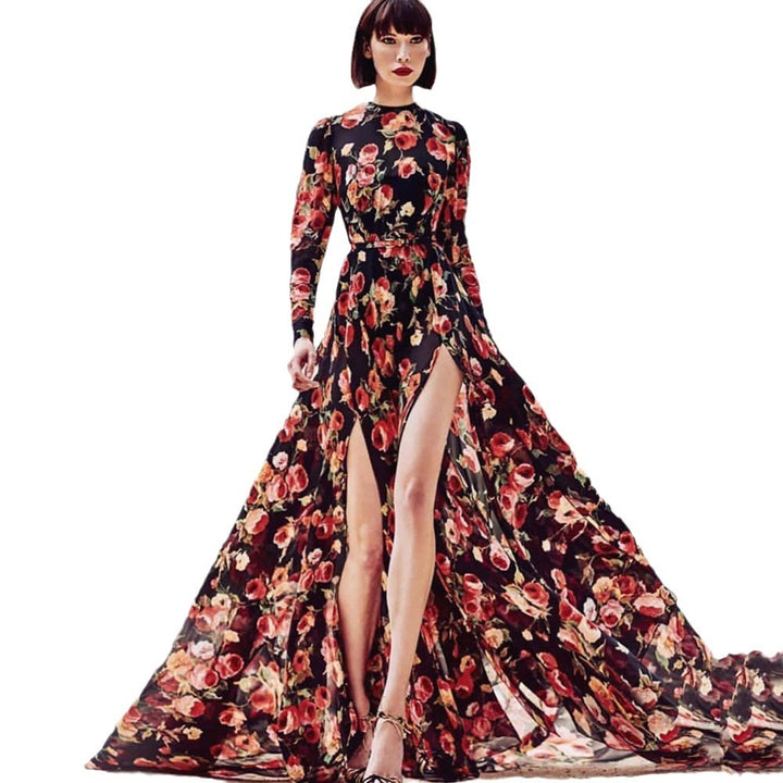 Dame Maxi-kjole med blomsterdesign og side split Stilla